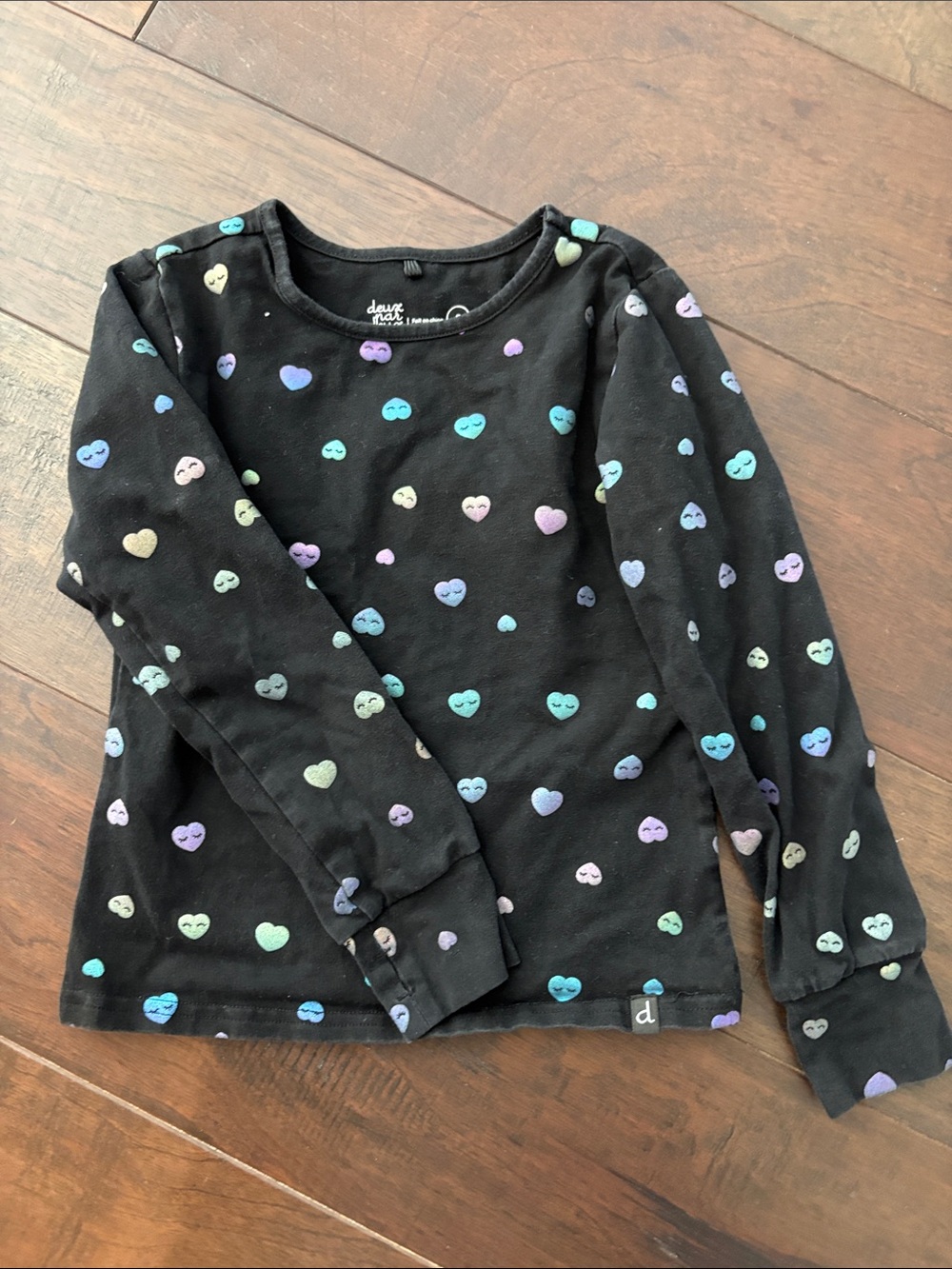 deux par deux Black Long-Sleeve Top with Pastel Heart Print